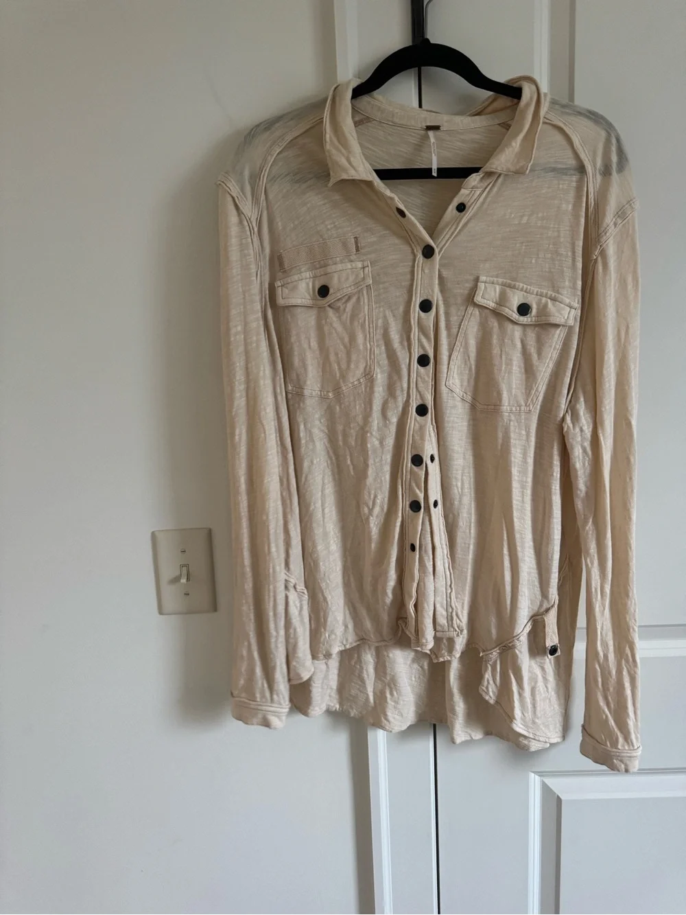 Free People Cream Button-Front Long Sleeve Shirt